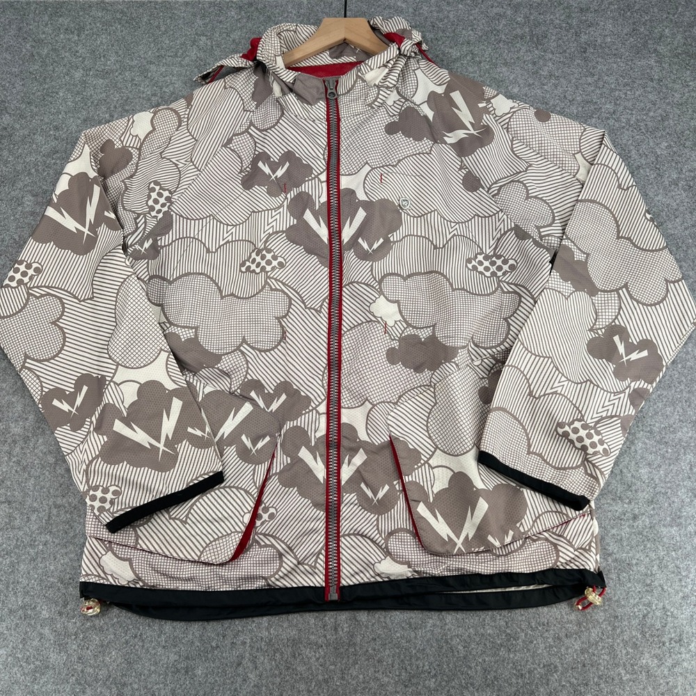 Rocawear Jacket Mens L Graphic Print Tan White Red Full Zip Hooded Streetwear